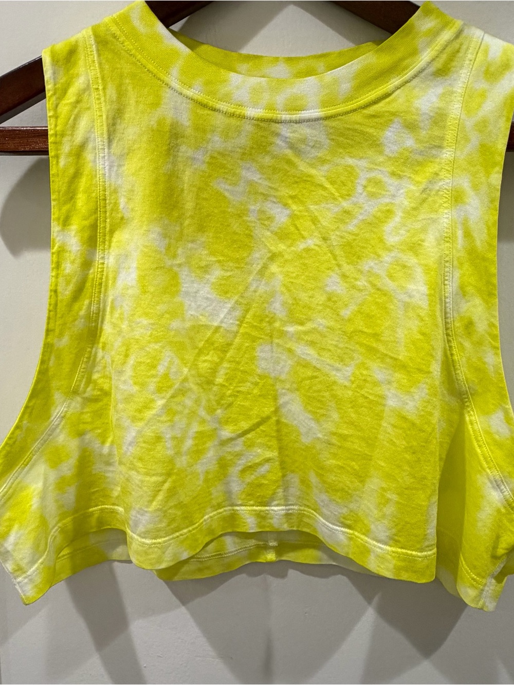 lululemon athletica Neon Yellow and White Tie-Dye Cropped Tank